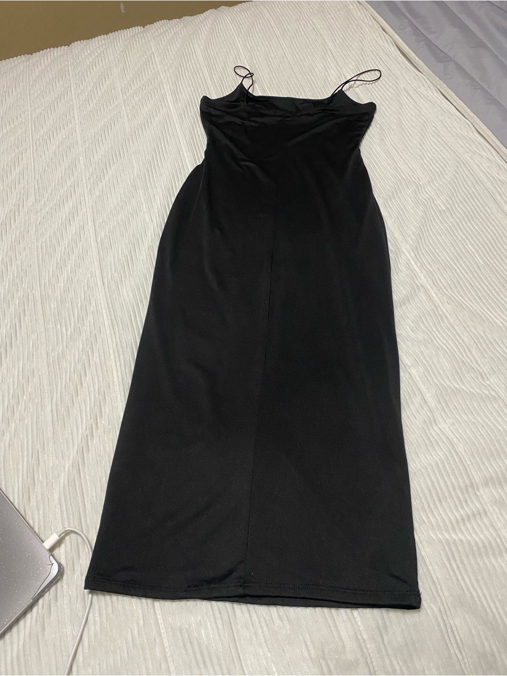 Heart Hips Black Midi Slip Dress with Spaghetti Straps